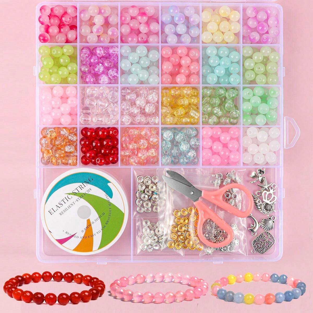 17/26 Pcs Glass Beaded Bracelet Making Kit, 15/24 Pcs Crystal Bead