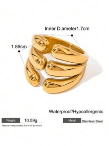 1 Stück rostfreier Edelstahl Mehrschicht Wassertropfen Wellen Ring, großer persönlicher Ring, modisch und kreativ minimalistisches Metallstatement, wasserdichter Schmuck für Frauen