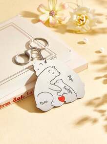 1pc Custom Bear Family Name Keychain With 1-9 Children Names Stainless Steel Personalized Family Keyring