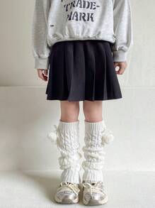 1 Pair Girls' Thick Knit Cable Leg Warmers With Pom Poms For Spring/Autumn