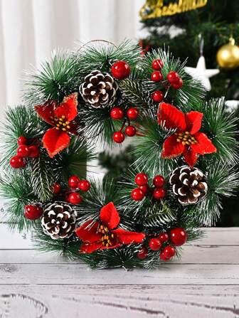 1pc Christmas Wreath Decoration, 25cm/30cm Small Floral Wreath For Shopping Mall, Hotel, Window Display, Entryway, Home Decor Christmas Decorations Room Decor Winter Christmas Decorations Home Christmas Gifts Christmas Decor