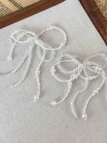 1pc Elegant Pearl Bow Hoop Tassel Shoe Clip Charm