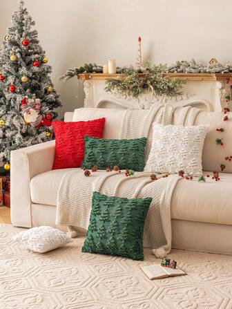 1 件圣诞刺绣毛绒靠垫套，适用于客厅、卧室、家居圣诞节和新年装饰，适合秋冬季