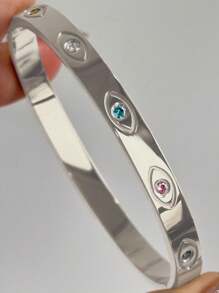 Thời trang Phụ nữ Xu hướng Khắc Vòng tay Mắt toàn cảnh Màu vàng Rộng 5MM Vòng tay xích thép không gỉ cho Phụ nữ Trang sức - phong cách 1 - Xem 7