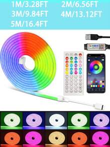 1pc RGB Flexible Neon LED Strip Light, Smart APP Control, Comes With 44-Key Remote, DIY Design, Indoor/Outdoor Decorative Lighting Rope For Kitchen, Bedroom, Party, Pool House, Camping, Etc. - RGB - View 4