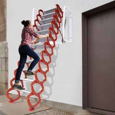 XIANXUS Wall Mounted Attic Loft Ladder, Aluminum-Magnesium Alloy Loft Wall Folding Stairs, Attic Extension Ladder For Building Supplies Pull Down From Wall