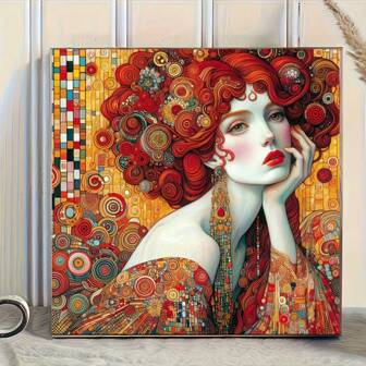 20X20CM Gustav Klimt Inspired DIY Diamond Painting Kit, Full Round Diamond, Floral & Female Portrait Art Mosaic Home Decor, Acrylic Handmade Craft