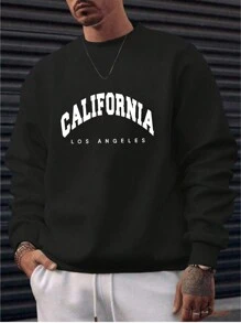 男士加大码运动英式印花休闲时尚圆领运动衫 - 黑色 - 查看 1