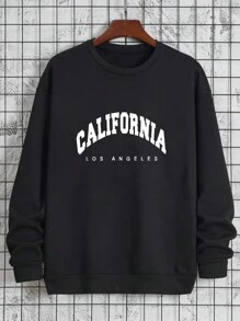 男士加大码运动英式印花休闲时尚圆领运动衫 - 黑色 - 查看 2