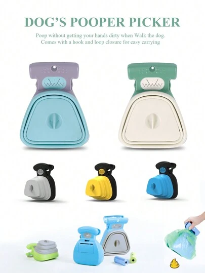 1PC Dog's Pooper Picker-Poop Clip- Easy Carring( With 1/6 Rolls Plastic Waste Bags Inside)-Foldable Waste Cleaner-Portable Hiking Buckle Pet Poop Clip-Delightful Dog Walking-Containerinterior Can Store Waste Bags