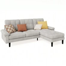 82" L-Shaped Modern Couch, Convertible Sectional Sofa With Soft Velvet For Living Room, Apartment And Office - 淺灰色 - 查看 3