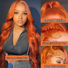 Ginger Lace Front Wigs Human Hair Pre Plucked 13x4 Body Wave Lace Frontal Wigs Human Hair 350# Colored Wigs Human Hair Ginger Body Wave Human Hair Wig Orange Ginger Wig