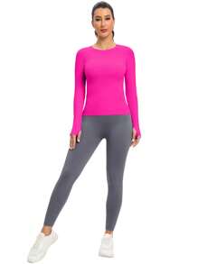 MathCat Seamless Workout Shirts For Women, Long Sleeve Workout Tops For Women, Yoga Sports Athletic Gym Tops - 玫紅色 - 查看 6