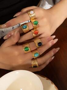 1 szt. 18-karatowy pozłacany szeroki pierścień ze stali nierdzewnej dla kobiet, nowość