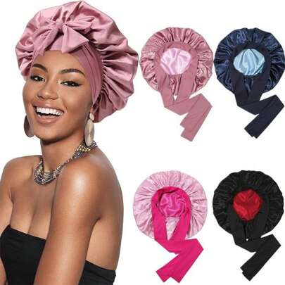 Women's Bonnet Double Layer Solid Color Double Sided Wear Silk Smooth Fashion Sleeper Bonnet Sleep Bonnet