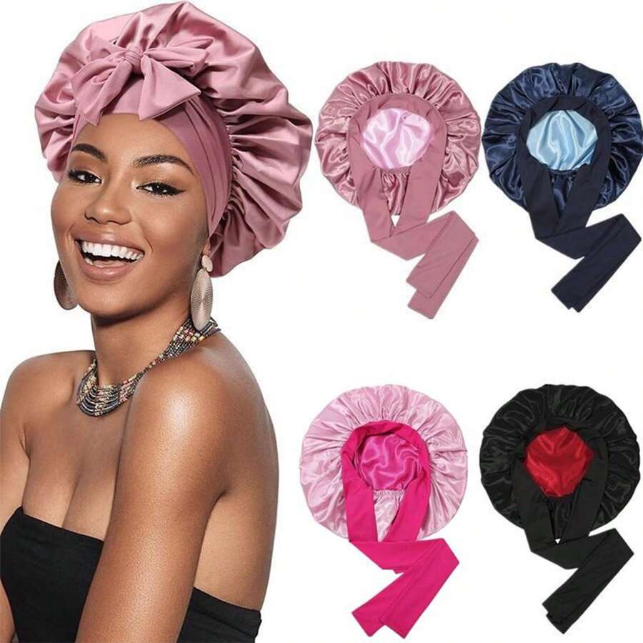 Awegeo Bonete de mujer de doble capa, de unicolor, doble cara, de seda suave, de moda para dormir