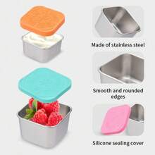 6Pack Easy Open Leak Proof Metal Toddler Snack Containers With Silicone Lids, Stackable Metal Toddler Lunch Box For Daycare, School And Travel - 6pcs - 查看 4