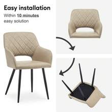 CLIPOP Dining Chair Set Of 2 Faux Leather Upholstered Kitchen Counter Chair With Armrest And Metal Legs Living Room Reception Chairs For Dining Room Lounge Bedroom Or Office - Apricot - View 10