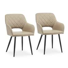 CLIPOP Dining Chair Set Of 2 Faux Leather Upholstered Kitchen Counter Chair With Armrest And Metal Legs Living Room Reception Chairs For Dining Room Lounge Bedroom Or Office - Apricot - View 1