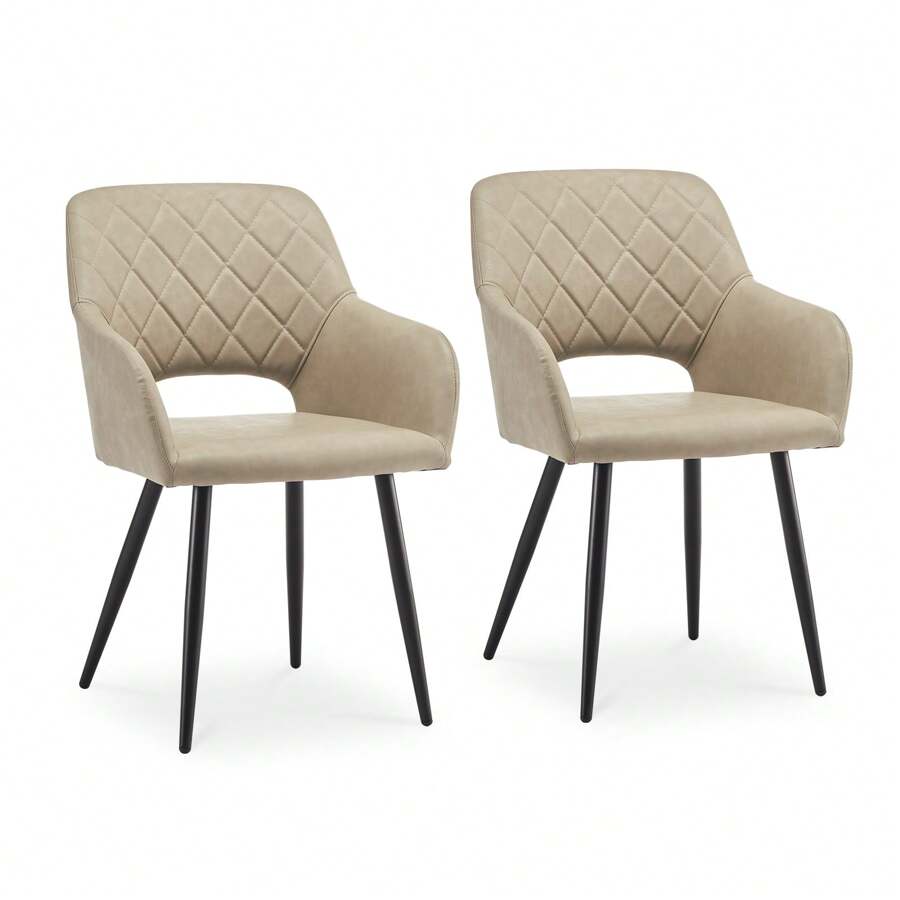 CLIPOP Dining Chair Set Of 2 Faux Leather Upholstered Kitchen Counter Chair With Armrest And Metal Legs Living Room Reception Chairs For Dining Room Lounge Bedroom Or Office - Apricot - View 1