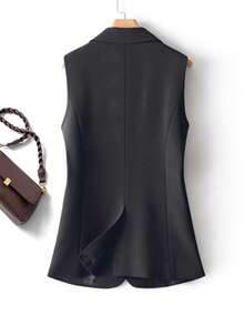 Solid Color Button Front Sleeveless Vest Jacket For Women, Elegant Lapel Neck Spring/Fall Fashion