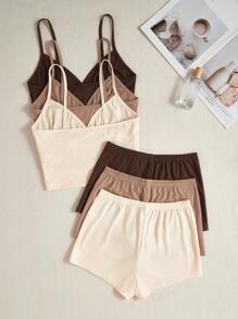 6pcs/Pack Women Solid Color Comfortable Spaghetti Strap Top & Shorts Pajama Set - Multicolor - View 2