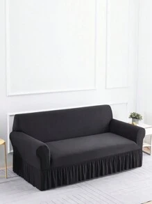 1 pieza Funda elástica para sofá con diseño de falda, tela de poliéster de estilo moderno, lavable a máquina, resistente al polvo y a las manchas, para todas las estaciones