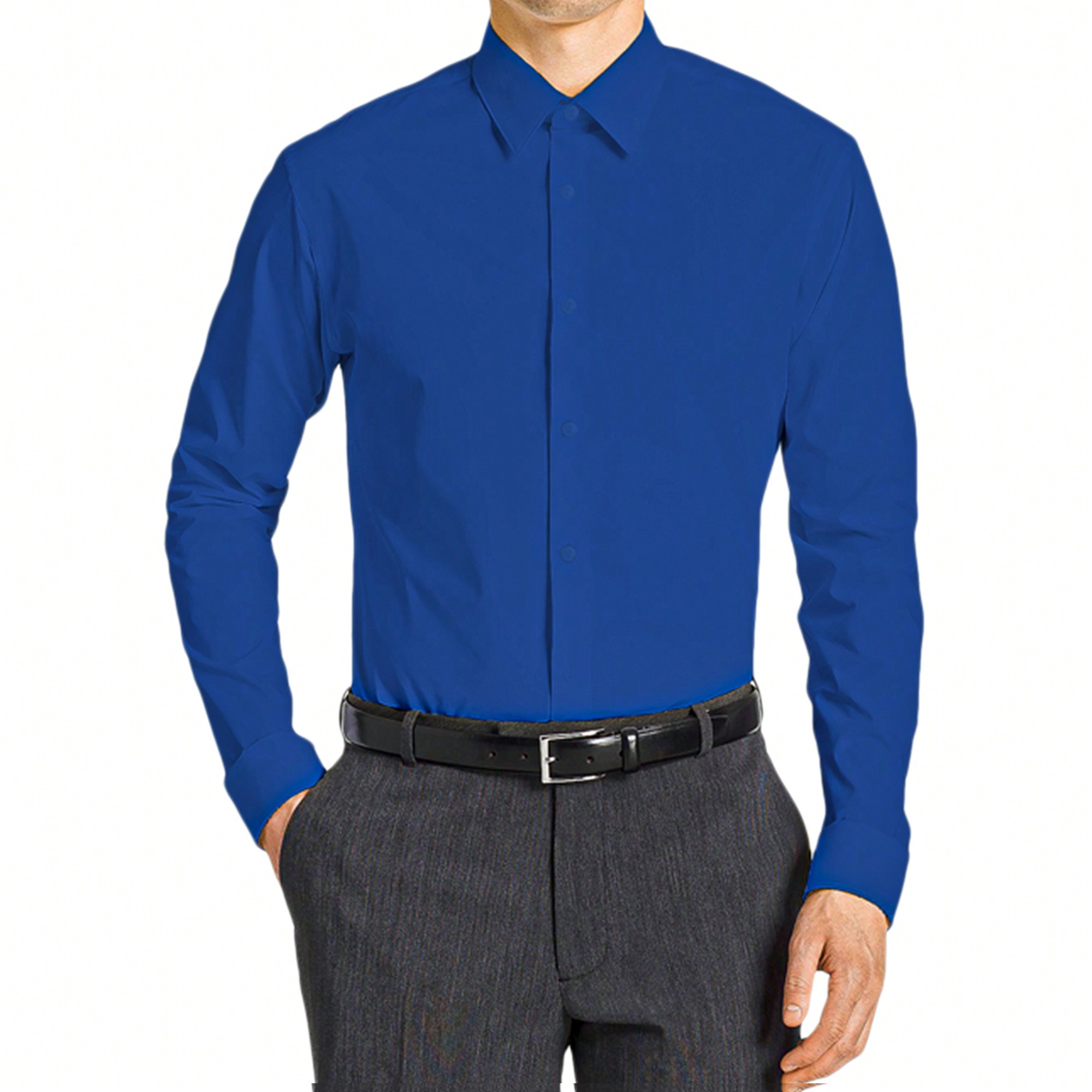 Men's Slim Fit Long Sleeve Dress Shirt, Solid Colors, Button Up - Afbeelding 15 van 20