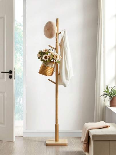 VASAGLE - Perchero para abrigos de madera maciza, árbol no empotrado, 8 ganchos, color beige natural URCR010N01