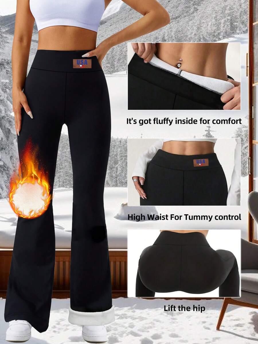 Quần ống loe dày lót ấm áp mùa thu/đông cho nữ, cạp cao, bó sát, lót giữ nhiệt, loe, dùng làm áo khoác ngoài