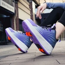 1 Cặp Giày Trượt Patin Chống Thấm Nước Chất Lượng Cao, Unisex, Khóa Dán, Bằng Da PU Có Thể Tháo Rời & Thu Vào, Giày Thể Thao Ngoài Trời Cổ Thấp 4 Bánh - Màu tím - Xem 4