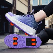 1 Cặp Giày Trượt Patin Chống Thấm Nước Chất Lượng Cao, Unisex, Khóa Dán, Bằng Da PU Có Thể Tháo Rời & Thu Vào, Giày Thể Thao Ngoài Trời Cổ Thấp 4 Bánh - Màu tím - Xem 2