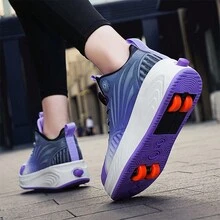 1 Cặp Giày Trượt Patin Chống Thấm Nước Chất Lượng Cao, Unisex, Khóa Dán, Bằng Da PU Có Thể Tháo Rời & Thu Vào, Giày Thể Thao Ngoài Trời Cổ Thấp 4 Bánh - Màu tím - Xem 3