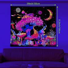 1pc Glow-In-The-Dark Colorful Mushroom Tapestry, Nature Plant Forest Space Moon Star Flower Pattern Mysterious Night Sky Wall Hanging Decor, Bedroom/Living Room (Glow Effect Under UV Light In Dark Environment) Gifts Birthday Graduation