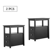 2 PCS End Table With 2 Drawer And Shelf Narrow Sofa Side Table Home Decor Black - màu đen - Xem 1