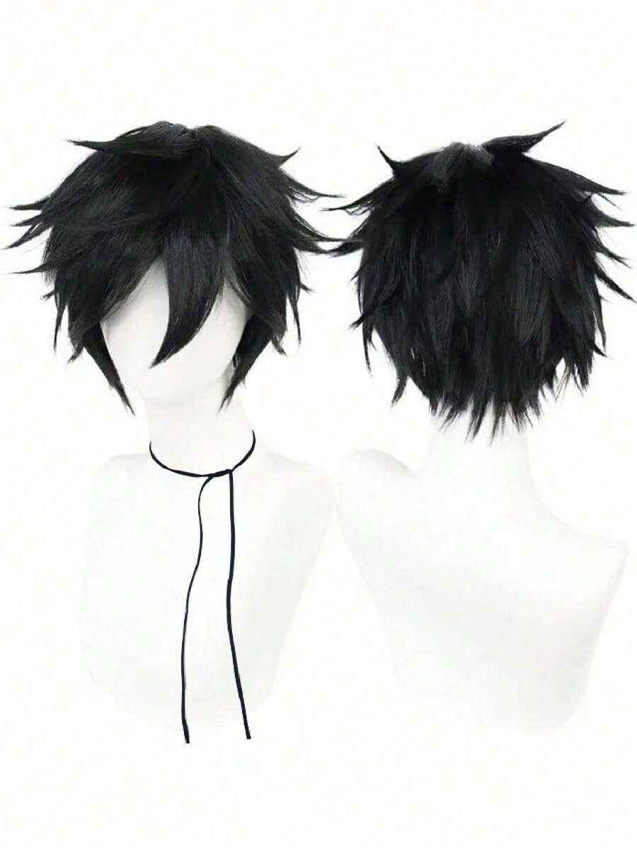 Tóc giả cosplay Anime ngắn xù gai thẳng màu đen có mái cho nam, mặc dự tiệc hàng ngày, trông tự nhiên, thời trang cổ điển, tóc tổng hợp màu đen chịu nhiệt có mái tóc giả cho tiệc Halloween, trang phục học sinh, tóc giả cho nam, nhân vật hoạt hình, tóc giả nhiều lớp xù cho ngày lễ, quà tặng sinh nhật, ngày lễ Tạ ơn, năm mới, đồ trang trí Giáng sinh & 1 mũ đội tóc giả - Cần tự tạo kiểu - màu đen - Xem 1