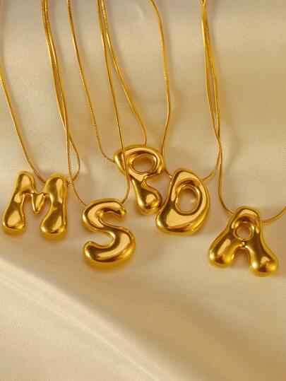 MECYLIFE 1 件个性化 3D 粗体字母吊坠项链，配不锈钢蛇形链，新款时尚不对称字母吊坠，适合女士