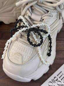 1pc Elegant Pearl Bow Hoop Tassel Shoe Clip Charm