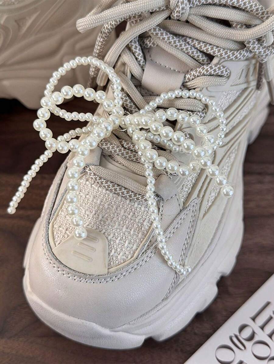 1pc Elegant Pearl Bow Hoop Tassel Shoe Clip Charm