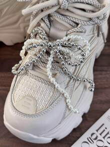 1pc Elegant Pearl Bow Hoop Tassel Shoe Clip Charm