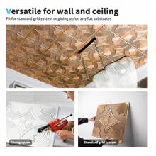 Art3d 12Pcs Drop In Ceiling Tiles 24x24 In Bronze,PVC 3D Wainscoting Panels Glue Up For For Home Decor,Living Room,Bedroom,TV Backdrop,Office,Waterproof,Class A Fire-Rated,Lightweight,48 Sq.Ft - 銅色 - 查看 9