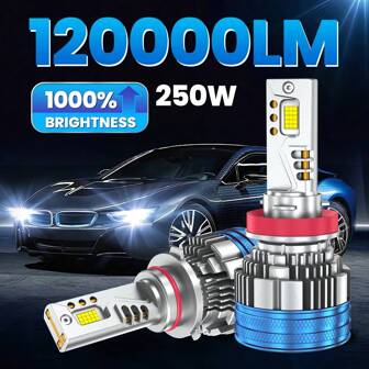 HYNBYZJ 2 个 H4 H7 H11 LED 大灯灯泡 6000K 冷白光 120000LM 250W 高亮度 LED 灯泡全光束汽车大灯灯泡适用于汽车更换 H1 9005 9006、HB3 HB4 雾灯灯泡，6000K 冷白光，远光/近光 800% 亮度，易于安装