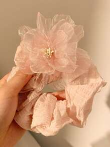 1 dây buộc tóc hoa trà, dây buộc tóc đuôi ngựa bằng vải organza mềm mại, phụ kiện tóc cỡ lớn có phụ kiện trang trí bên hông - Nhiều màu - Xem 11