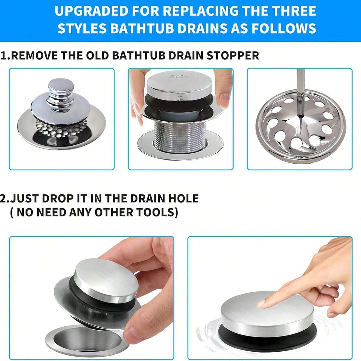 Bathtub Drain Stopper, Uxoz Universal Tub Stopper For Replacing Tip Toe