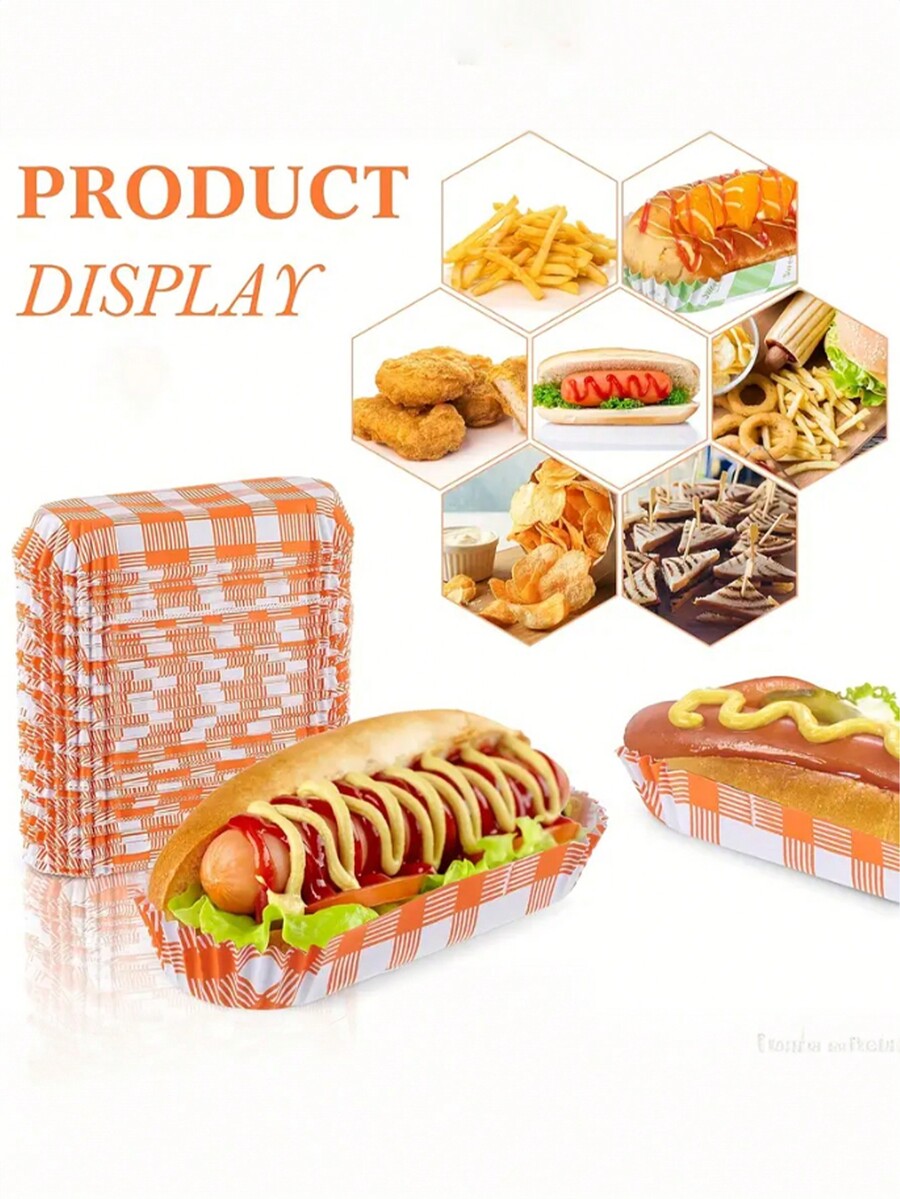 80pcs, Paper Hot Dog Tray Paper Food Tray Snack Bar Supplies TakeOut