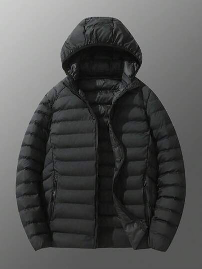 男士长袖连帽冬季羽绒服，多功能保暖设计，适合秋季穿着