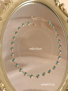 1 chiếc vòng cổ pha lê trái tim cổ điển thanh lịch, mặt dây chuyền trái tim pha lê nhân tạo nhiều màu, dây chuyền hợp kim, thích hợp làm trang phục hàng ngày và quà tặng cho phụ nữ - Màu xanh lam - Xem 3