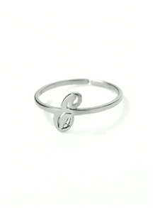 1 件简约 A-Z 首字母开口戒指，适合女士男士，18K 镀金不锈钢个性化 26 个英文字母戒指，精致可调节指环情侣时尚珠宝配饰