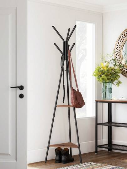 VASAGLE URCR016B01 - Perchero no empotrado, con 2 estantes, para ropa, sombrero, bolso, estilo industrial, café avellana y negro