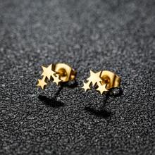 1 Pair Fashion Stainless Steel Earrings Small Cute Triple Star Stud Earrings Punk Piercing Earrings Women's Starry Minimalist Jewelry